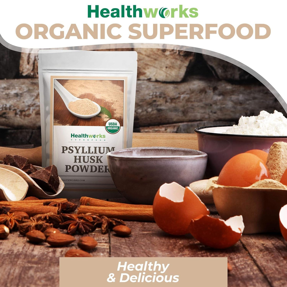Healthworks Superfoods Organic Psyllium Husk Powder - 32 Oz / 2 Lbs - Raw - Certified Organic - Finely Ground Powder from India - Keto, Vegan & Non-Gmo - Fiber Support
