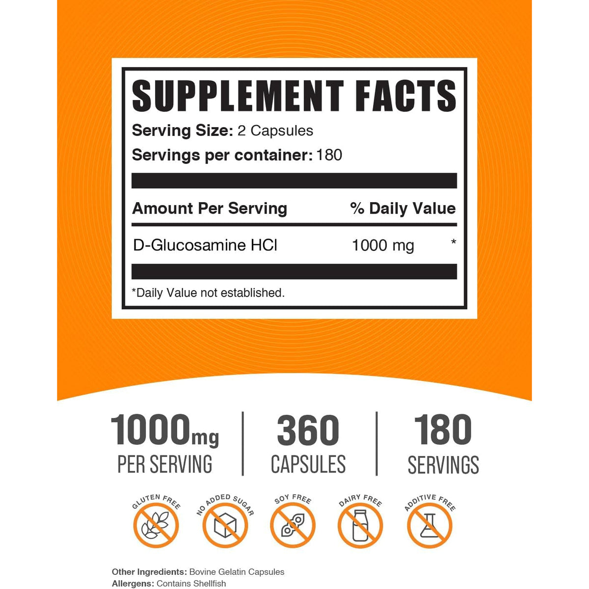 Bulksupplements.Com Glucosamine Hcl Capsules - Glucosamine Supplement, Nutritional Supplement - Gluten Free, 2 Capsules per Serving, 360 Count (Pack of 1)