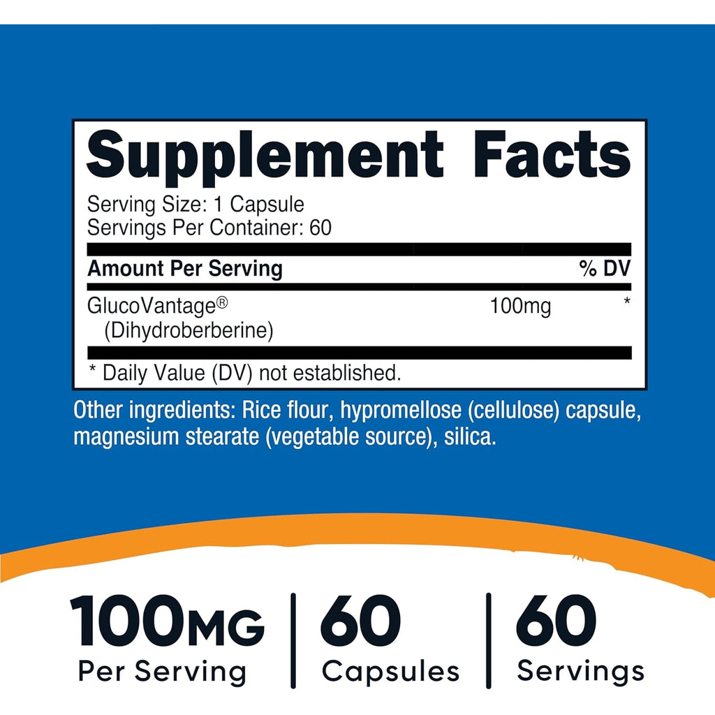Nutricost Dihydroberberine Capsules (100Mg, 60 Capsules) - More Bioavailable Metabolite of Berberine