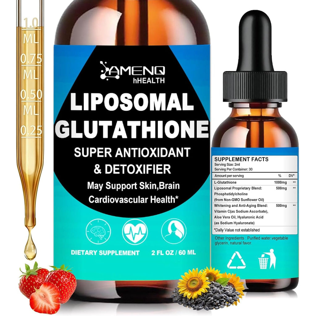 Liposomal Glutathione, Extra Strength Glutathione Supplement Liquid W. Aloevera Oil, Vitamin C & Hyaluronic Acid for Detox, Skin Whitening & Antioxidant Support, Max Absorption than Glutathione Powder