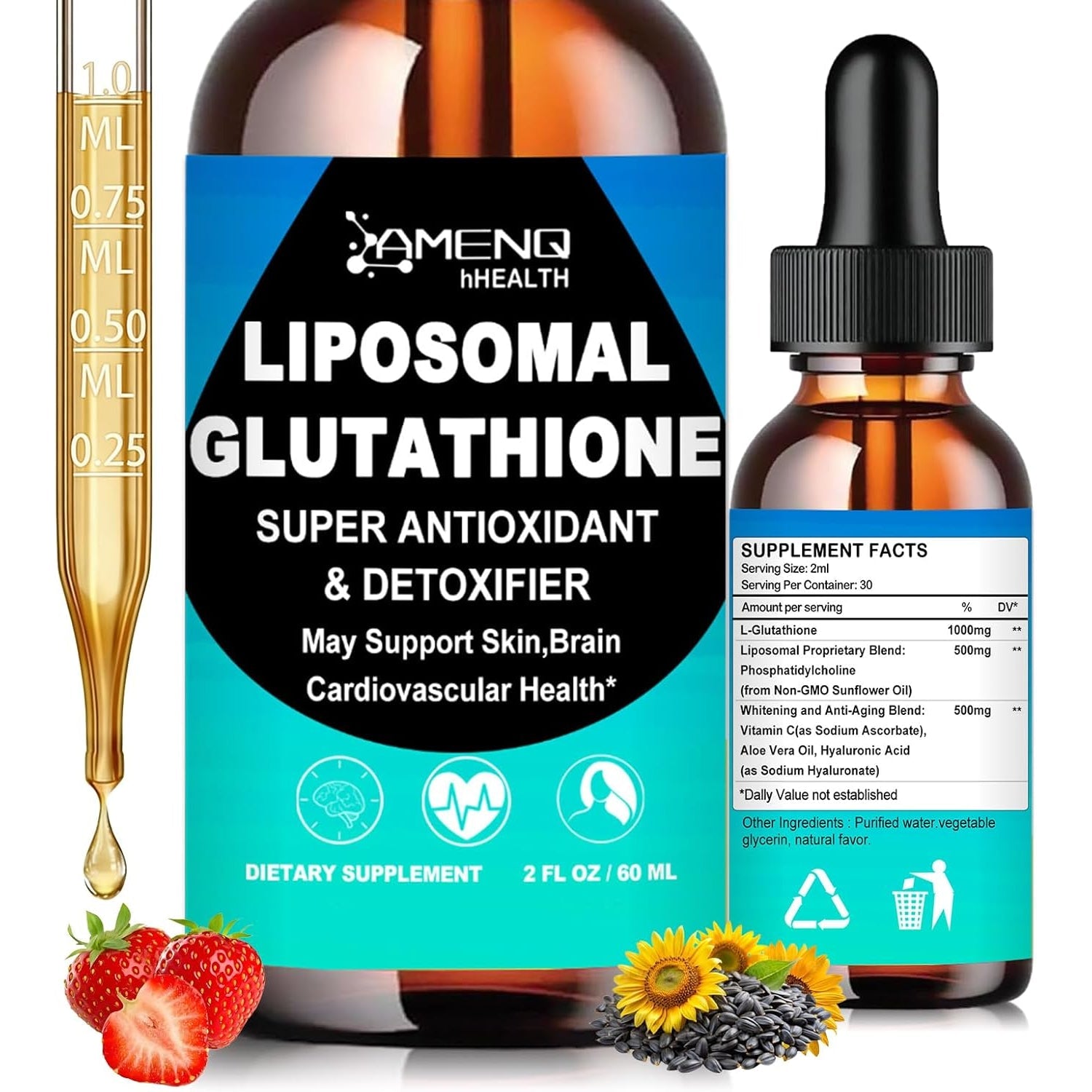 Liposomal Glutathione, Extra Strength Glutathione Supplement Liquid W. Aloevera Oil, Vitamin C & Hyaluronic Acid for Detox, Skin Whitening & Antioxidant Support, Max Absorption than Glutathione Powder
