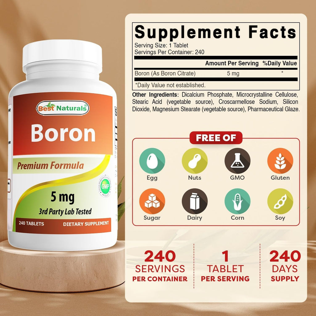 Best Naturals Boron Supplements 5 Mg 240 Tablets (240 Count (Pack of 1))