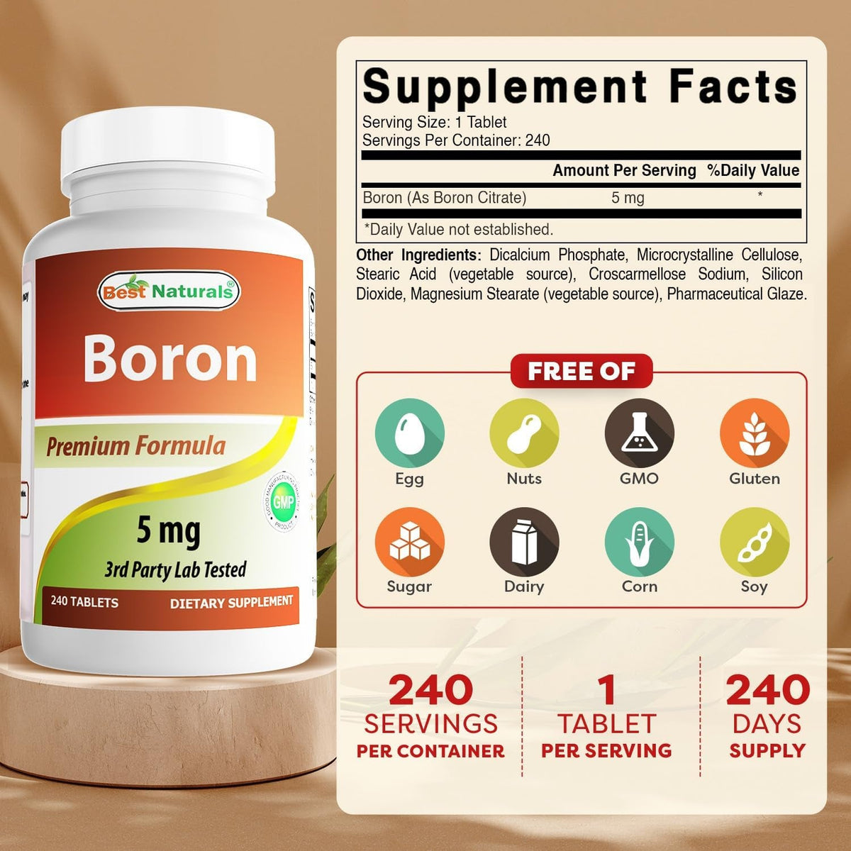 Best Naturals Boron Supplements 5 Mg 240 Tablets (240 Count (Pack of 1))