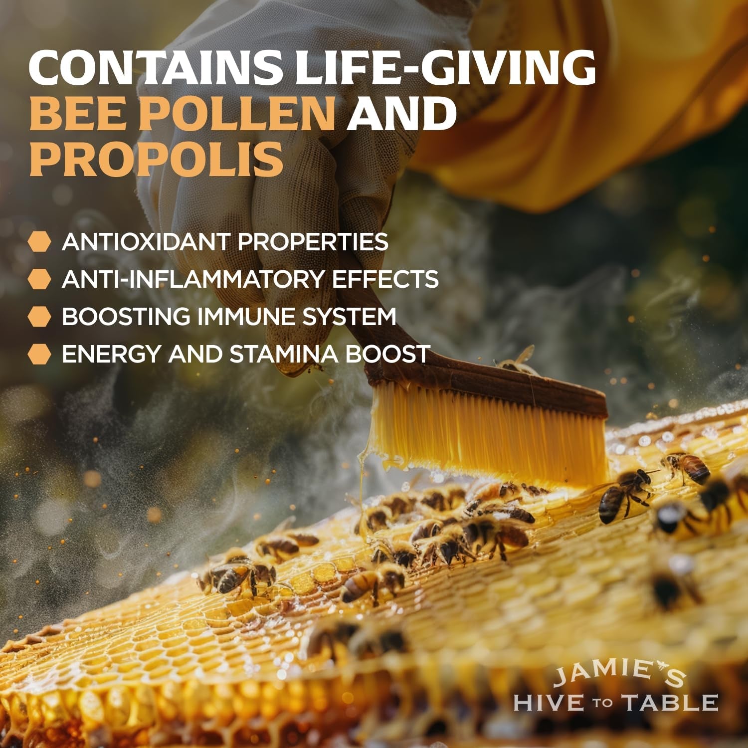 Jamie’S Hive to Table Raw Bee Pollen, 10 Oz – 100% Pure Bee Pollen – Harvested from Flowers, Naturally Dried for Freshness – Great for Smoothies, Oatmeal & Recipes