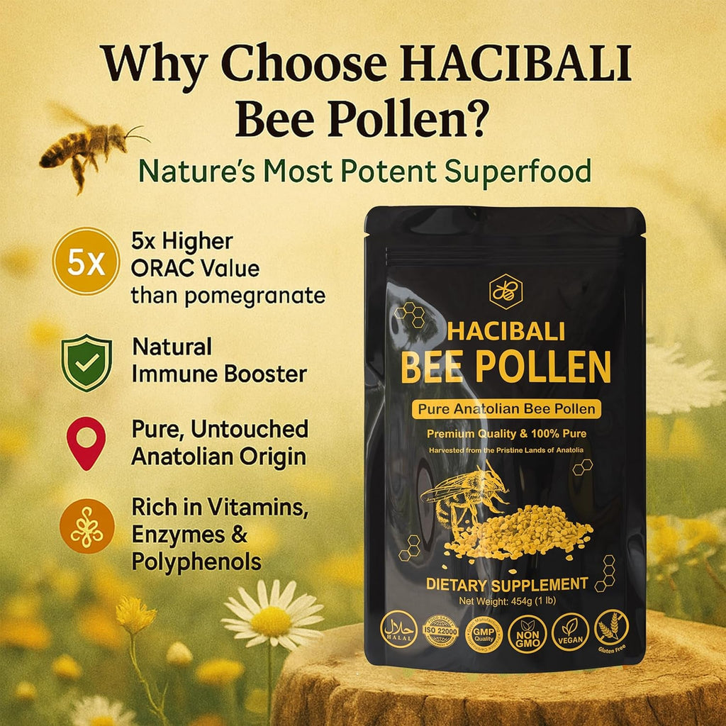 Organic Bee Pollen Granules – 1 Lb (454G) – Raw & Natural – EU & USDA Organic Certified – Halal, Kosher, GMP, ISO 22000 – Premium Anatolian Bee Pollen Superfood