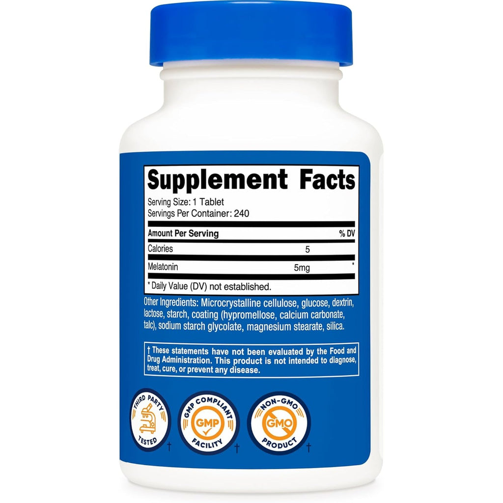 Nutricost Melatonin 5Mg, 240 Tablets - 5Mg per Serving, Non-Gmo, Gluten Free