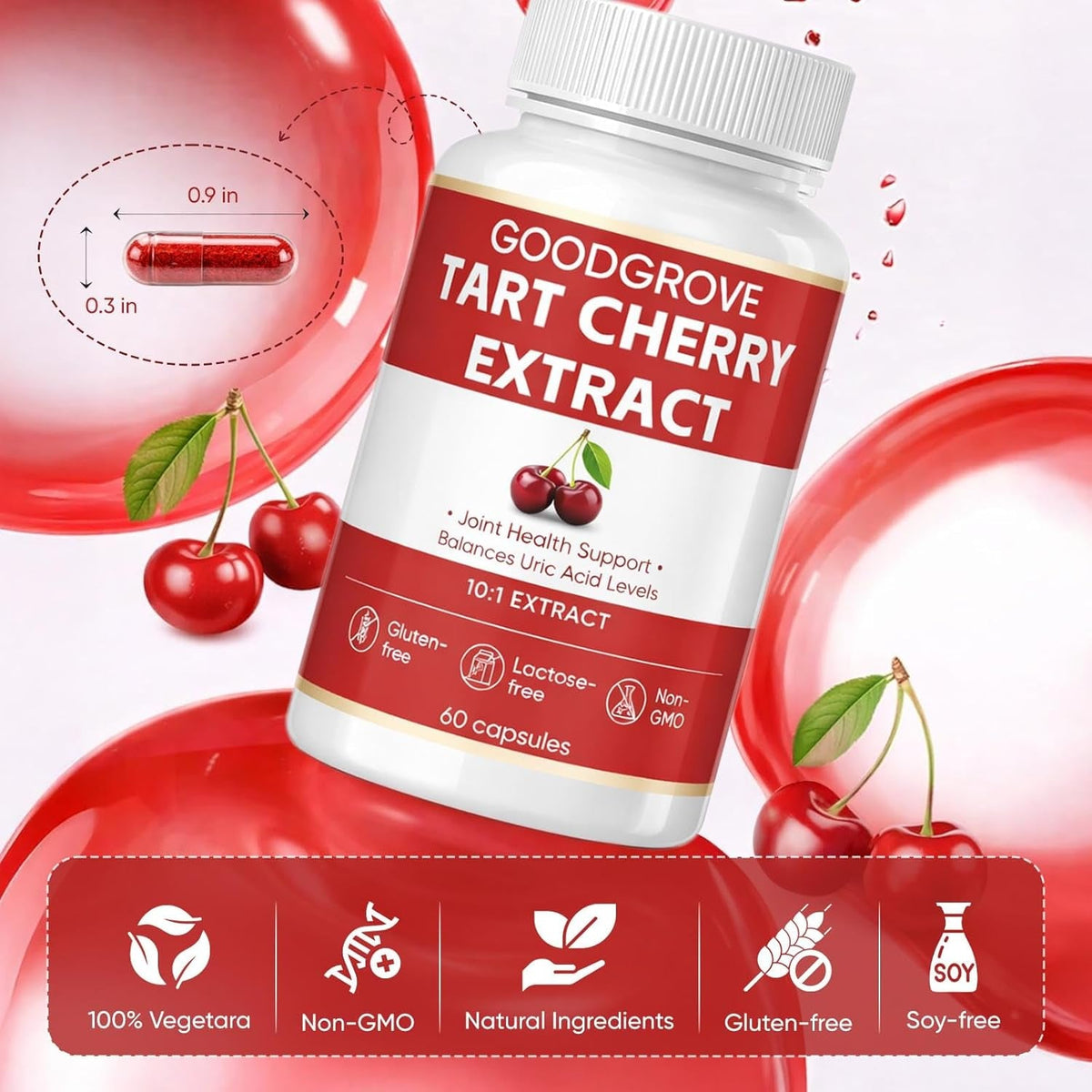 Good Grove Tart Cherry Extract, Tart Cherry, Supports Joint Comfort | Daily Wellness, Vegan Non-Gmo, 60 Capsules