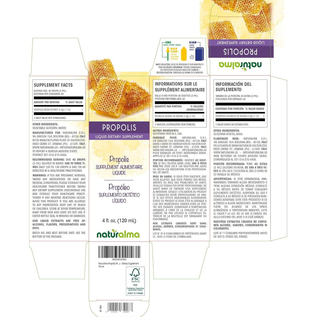 Naturalma Propolis (Propolis) Resin Alcohol-Free Tincture - 4 Fl Oz Liquid Extract in Drops - Dietary Supplement