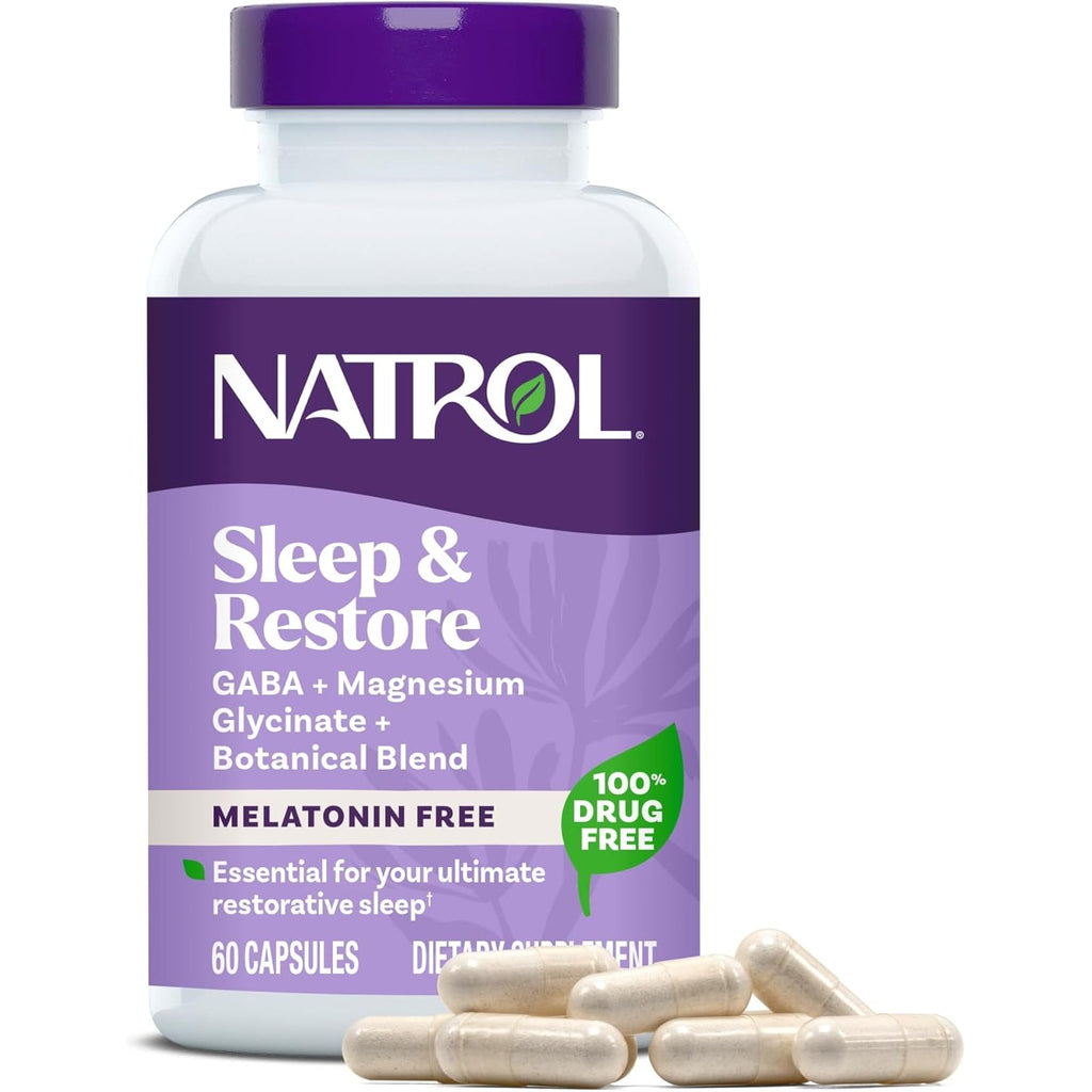 Natrol Sleep & Restore Capsules with Magnesium Glycinate 100Mg, GABA, Essential for Your Ultimate Restorative Sleep, Melatonin-Free, 30 Day Supply