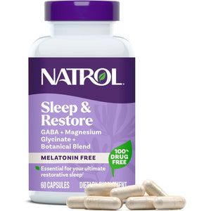 Natrol Sleep & Restore Capsules with Magnesium Glycinate 100Mg, GABA, Essential for Your Ultimate Restorative Sleep, Melatonin-Free, 30 Day Supply
