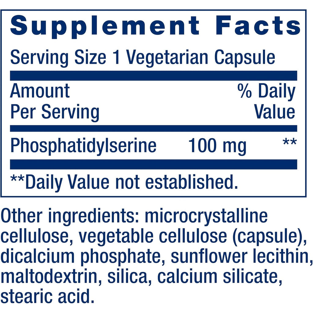 Life Extension PS Caps, Phosphatidylserine, for Cognitive Performance, Gluten-Free, Non-Gmo, Vegetarian, 100 Capsules