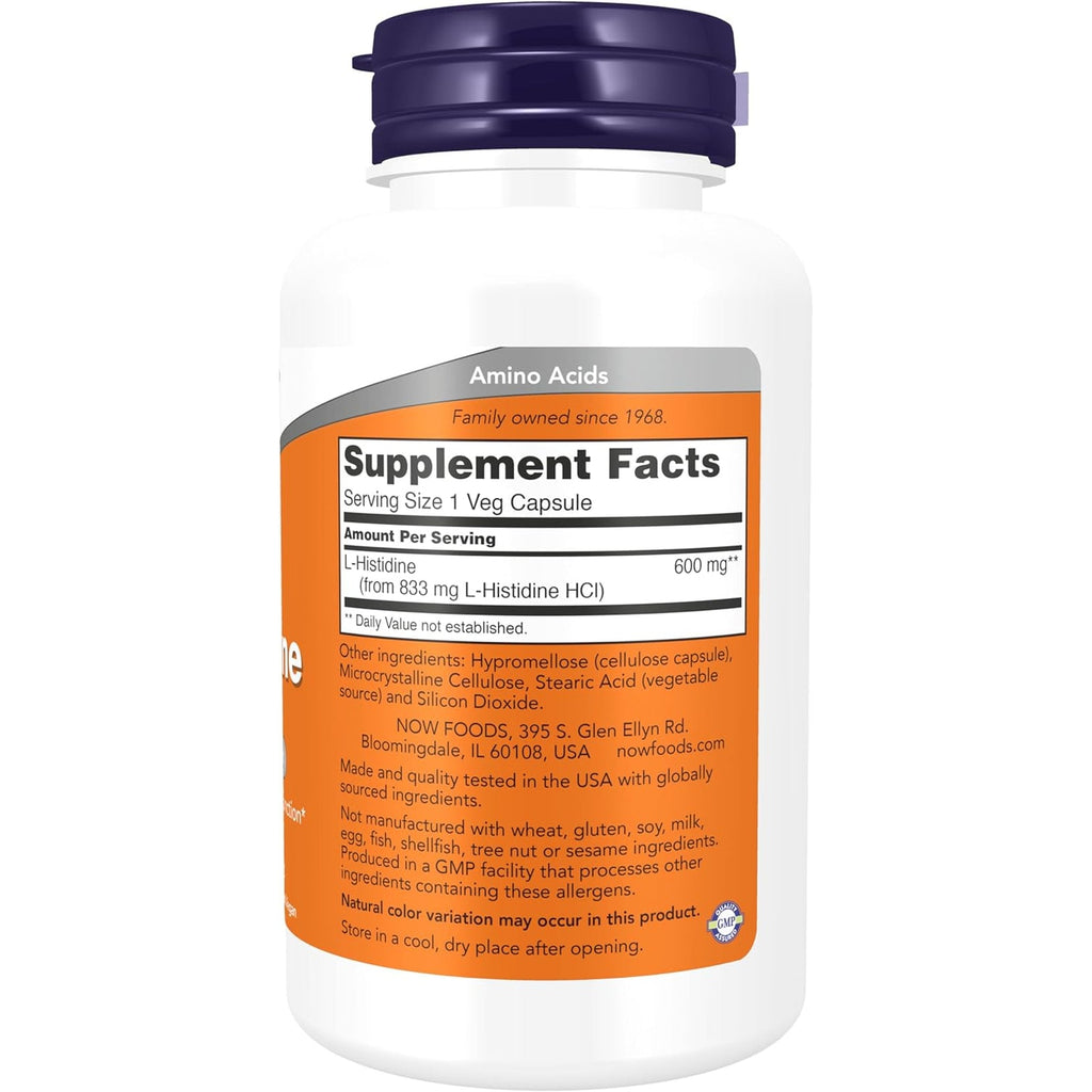Now Supplements, L-Histidine 600 Mg, Essential Amino Acid, Critical for Normal Brain Function*, Immune System Support*, 60 Veg Capsules