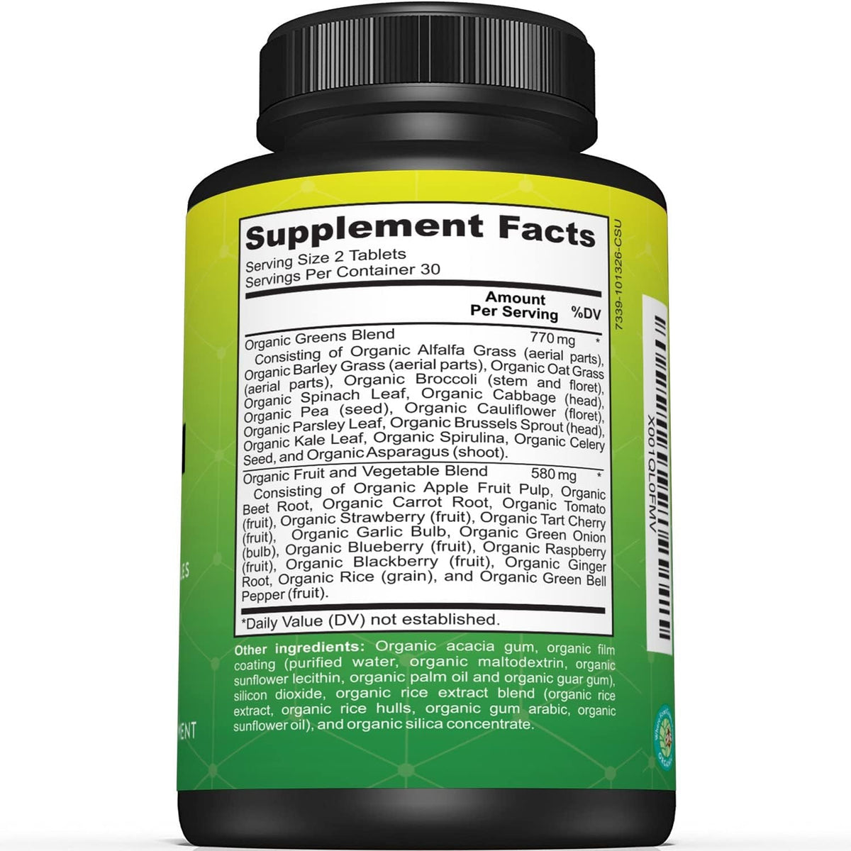 Sunergetic Premium USDA Organic Greens Superfood Tablets – Greens Superfood Powder Includes Veggies, Fruits & Polyphenols – Daily Greens Superfood Powder Supplement– 60 Greens Tablets