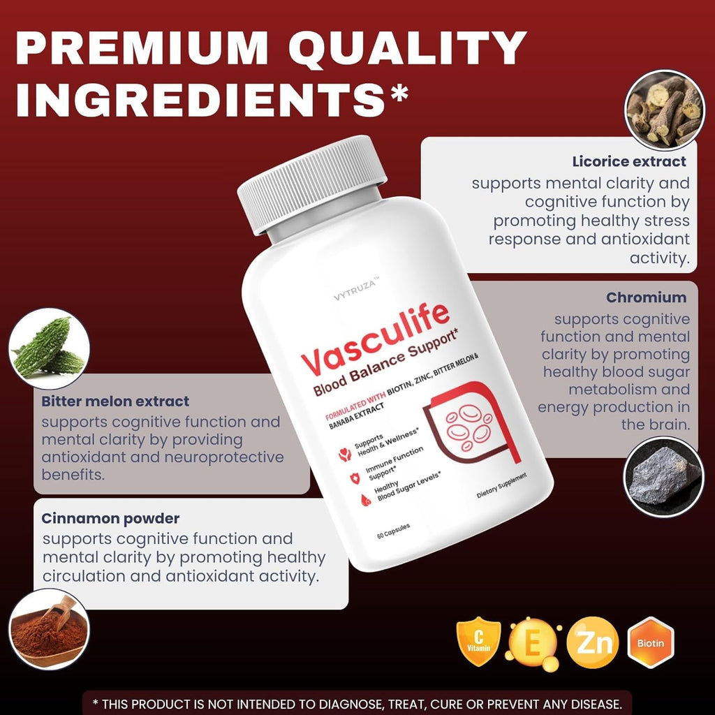 Vasculife Blood Balance Support* - Vasculife Capsules Advanced Formula Blood Health Support Supplement Supports Blood Flow and Blood Circulation*, 60 Capsules