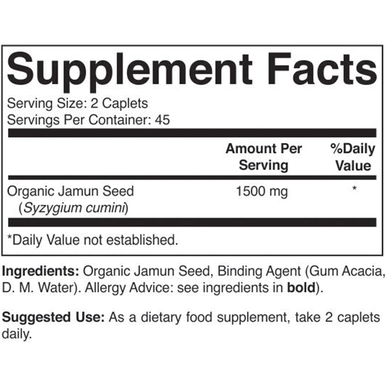 Brieofood Organic Jamun Seed 1500Mg, 45 Servings, Vegetarian, Gluten Free, 90 Vegetarian Tablets