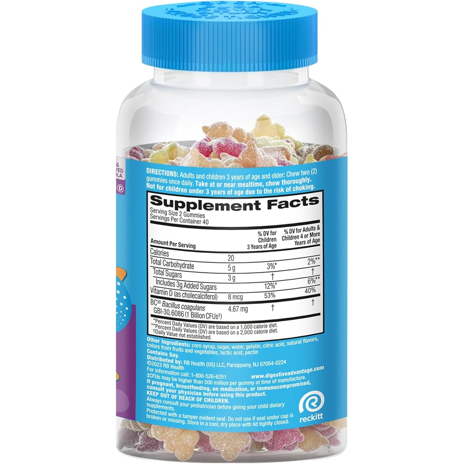 Digestive Advantage Daily Probiotic Gummy for Kids, Multi, Natural Fruit Flavours, 80.0 Count