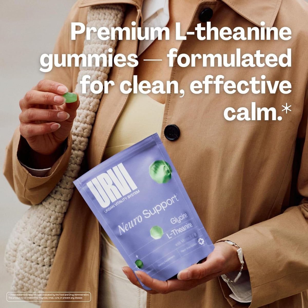 URVI® Neuro Gummies – 500Mg Glycine, 150Mg L-Theanine (High Potency), Vitamins B1 & B6 for Rest & Sleep, Relaxation, Calm Focus, Stress Relief – Caffeine- & Sugar-Free– Green Tea & Apple – 60 Count
