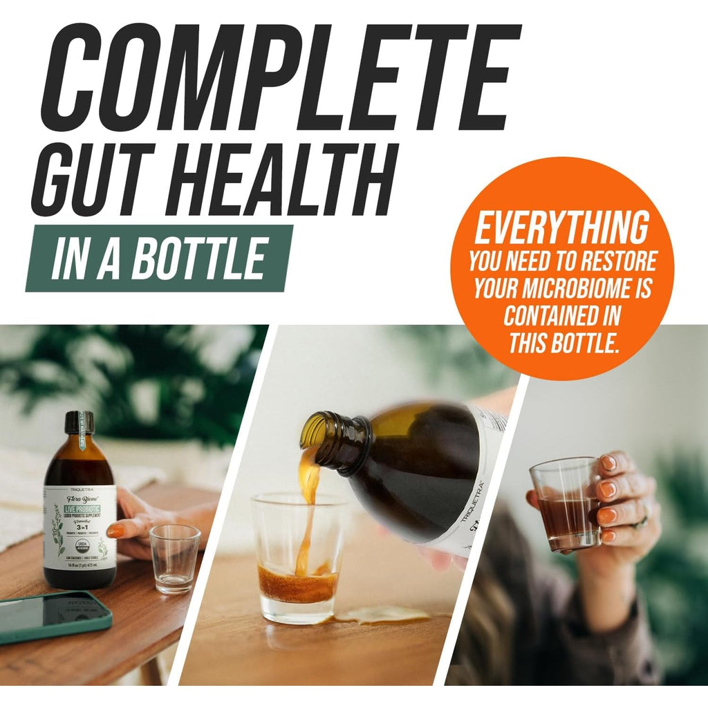 Flora Biome - Live Probiotic, Prebiotic, & Postbiotic – Organic Live-Culture – 10 Probiotic Strains, 18 Fermented Herbs - Complete Gut Health & Microbiome Optimizer (16 Oz)