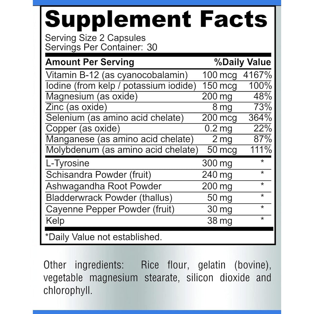 Thyroid Support with Iodine - Metabolism Booster, Energy Booster, Increase Focus - Premium Non-Gmo Thyroid Supplement 60 Capsules