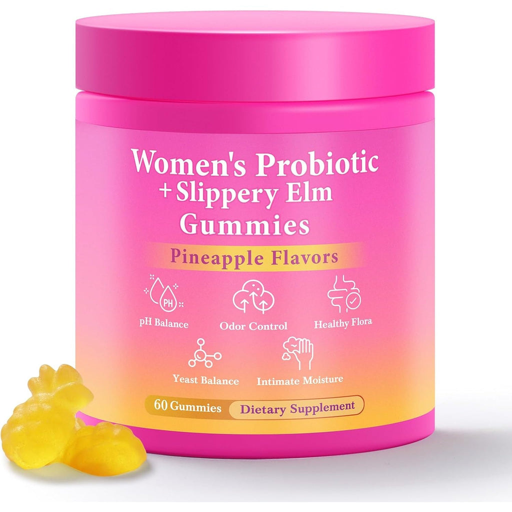 BURMINY Her Juicy Feminine Probiotics Gummies, Premium Feminine Balance Probiotics with Slippery Elm for Women'S Ph Balance and Freshness – Support Daily Wellness & Comfort 60 Pineapple Gummies