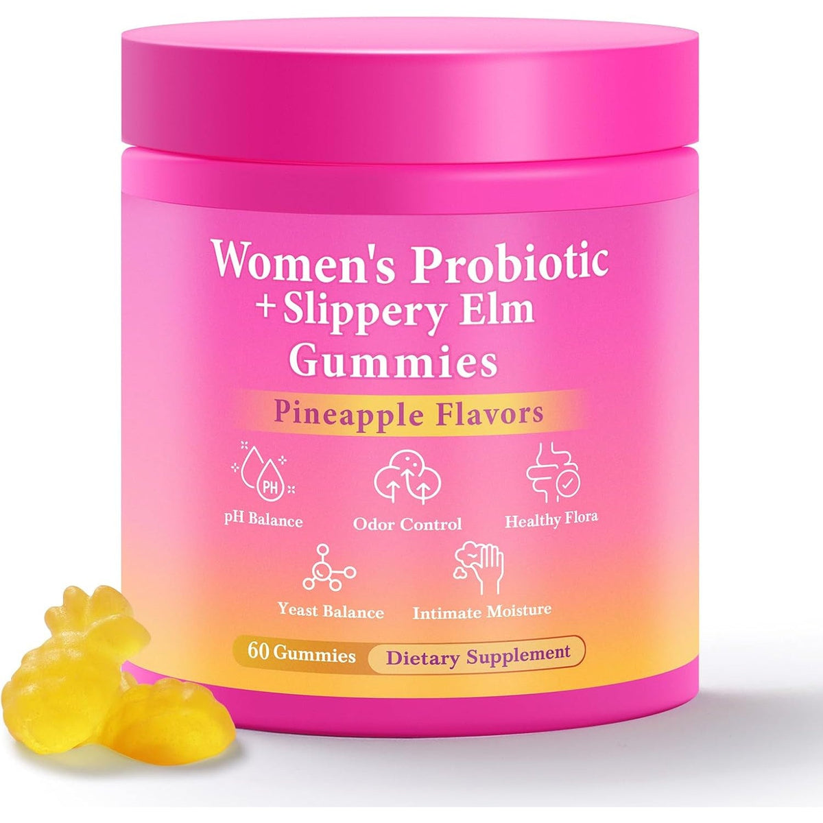 BURMINY Her Juicy Feminine Probiotics Gummies, Premium Feminine Balance Probiotics with Slippery Elm for Women'S Ph Balance and Freshness – Support Daily Wellness & Comfort 60 Pineapple Gummies