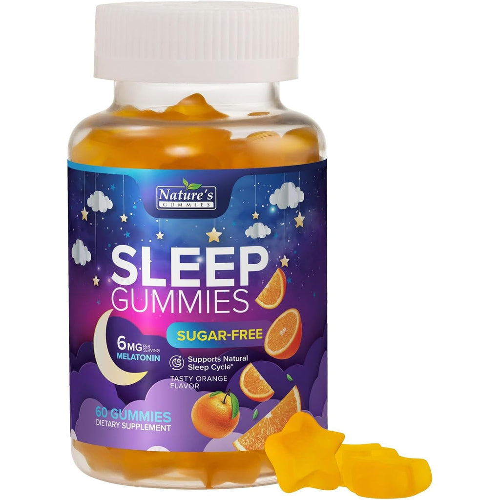 Sleep Gummies for Adults - Sugar Free Melatonin 6 MG per Serving Gummy Supplement - Natural Zero Sugar Sleeping Gummy for Adults & Kids, Orange Flavored, Extra Strength Sleep Support - 60 Gummies