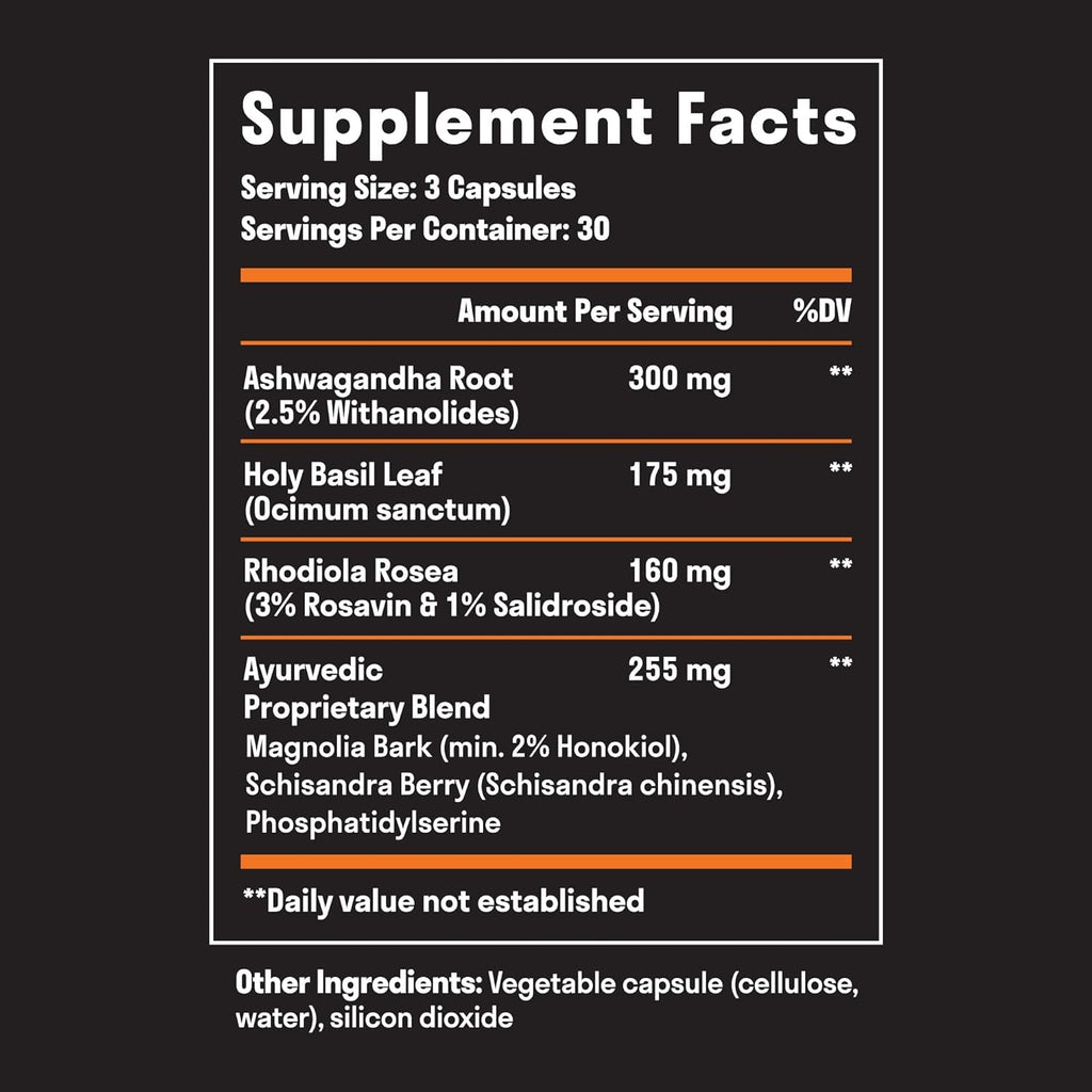 Nuven Naturals Adrenal Support - Cortisol Manager & Adrenal Support Supplements with Ashwagandha Extract, Rhodiola Rosea, Holy Basil to Help Stress, Fatigue & Energy | Adaptogens | 90 Capsules