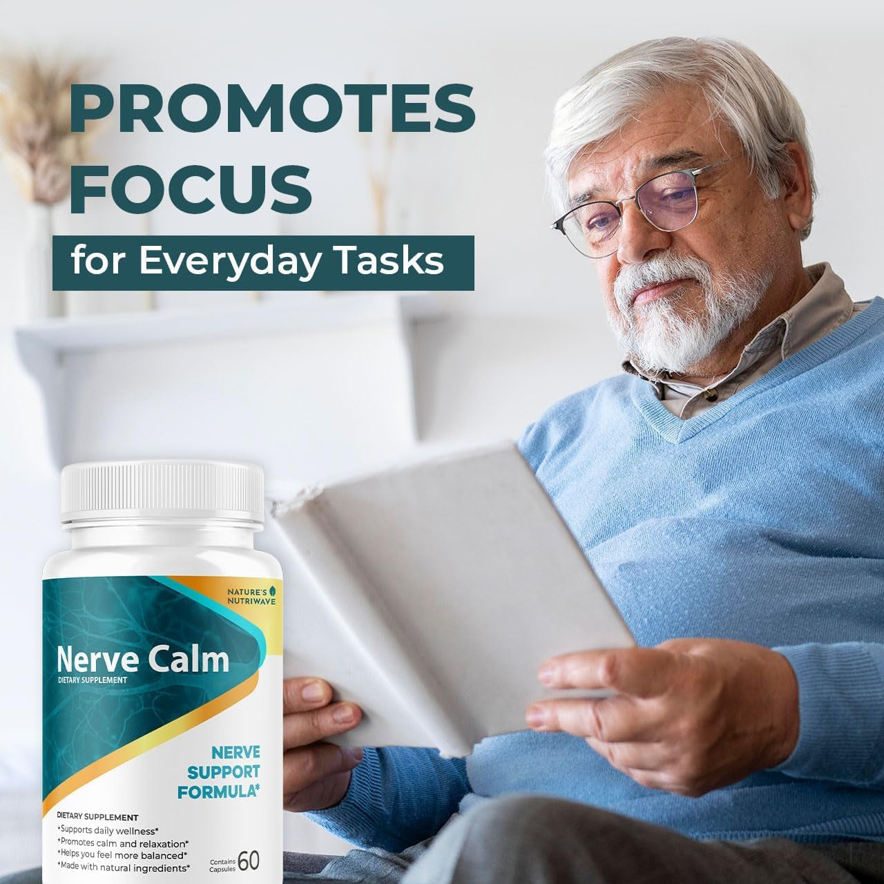 Nervecalm – Natural Calm Supplement | Herbal Blend with Passion Flower, Prickly Pear & California Poppy | Vegan Capsules, Non-Gmo, 1 Month Supply | Made in USA