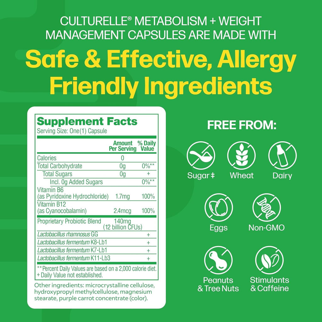 Culturelle Metabolism + Weight Management with Slimbiotics® Probiotic Capsules – 30 Count – Helps Safely Manage Weight - Promotes Healthy Metabolism and Physical & Mental Energy