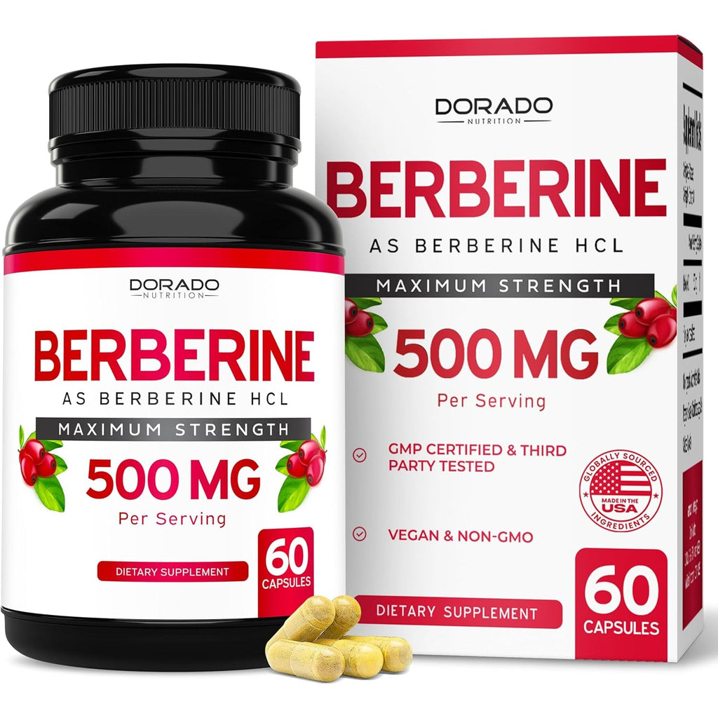 Berberine Supplement 500Mg per Serving (60 Capsules) Berberine HCL for Gut Health Support for Men and Women - Premium Supplements for Adults - Third Party Tested - Vegan Capsules & USA Made