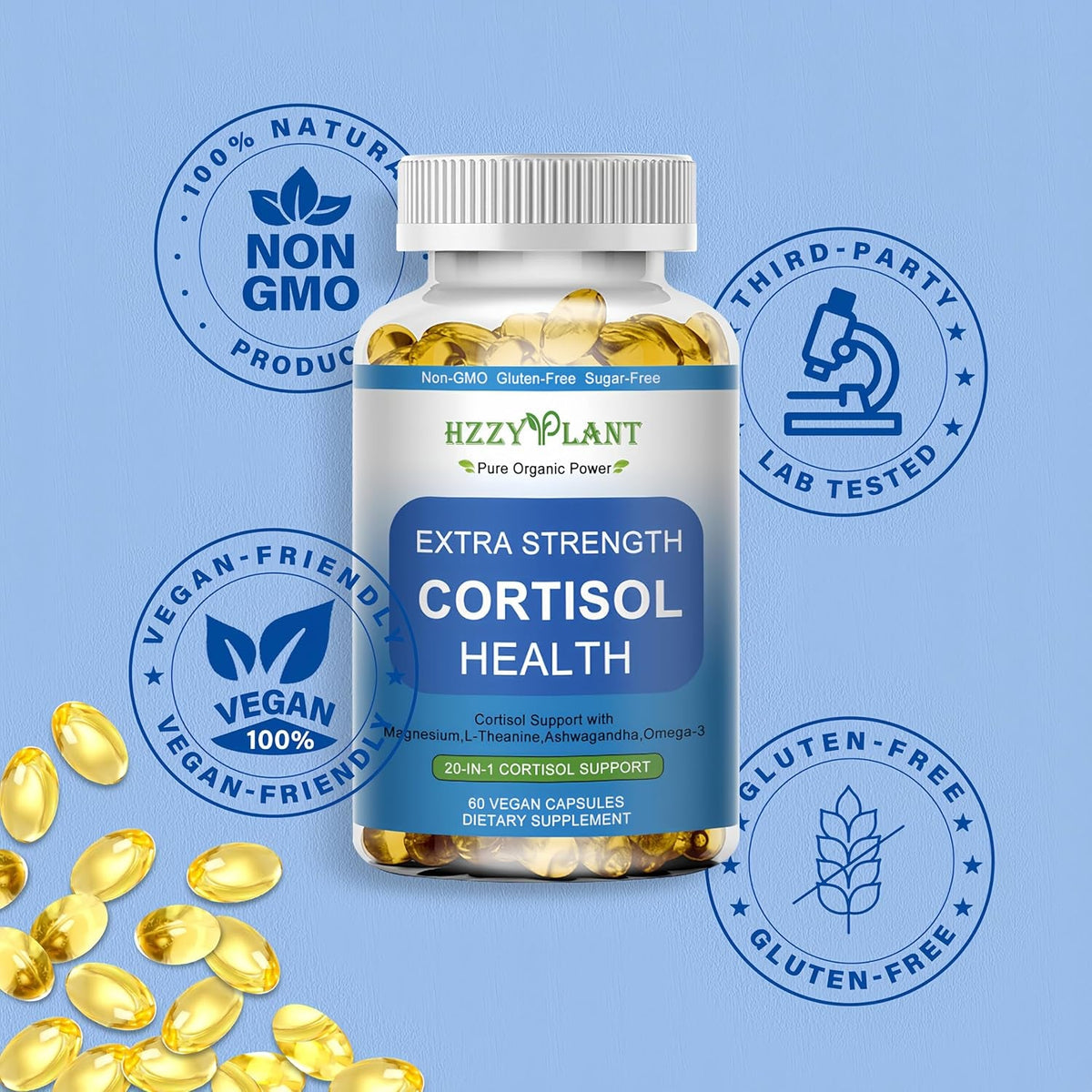 Cortisol Supplements for Women and Men Softgels with Phosphatidylserine Magnesium Ashwagandha L-Theanine,High Absorption Cortisol Detox Capsules for Sleep Relaxation Stress Relief,Non-Gmo,60 Servings