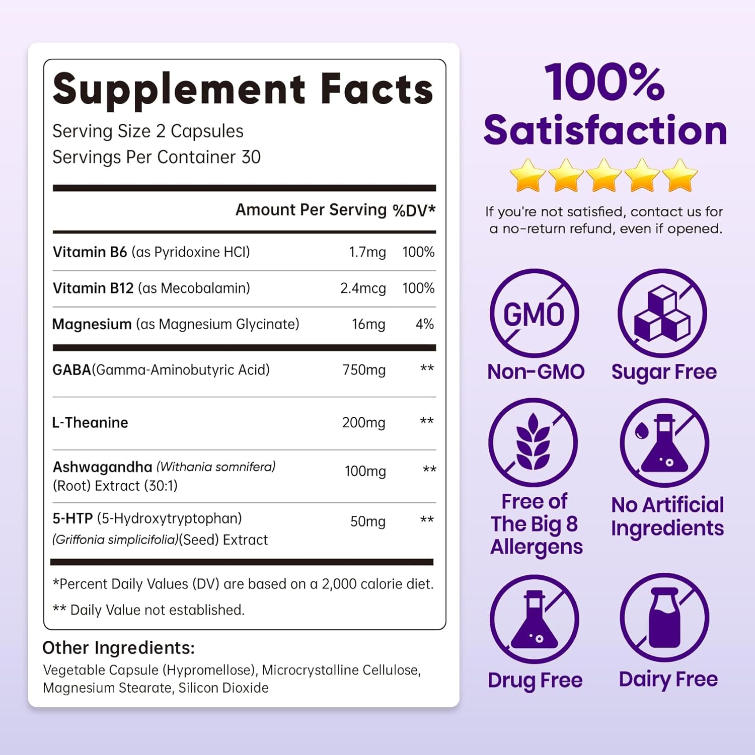 GABA L-Theanine Ashwagandha - 1050Mg Blend - Made in USA - Advanced Sleep Aid & Calm- Magnesium, 5-HTP, Vitamin B6 & B12, GABA (Gamma Aminobutyric Acid) Supplement - Melatonin-Free & Non-Habit Forming