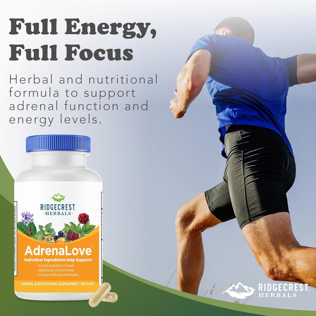 Ridgecrest Herbals Adrenalove, Stress and Energy Support Supplement (60 Vegan Caps, 30 Serv)