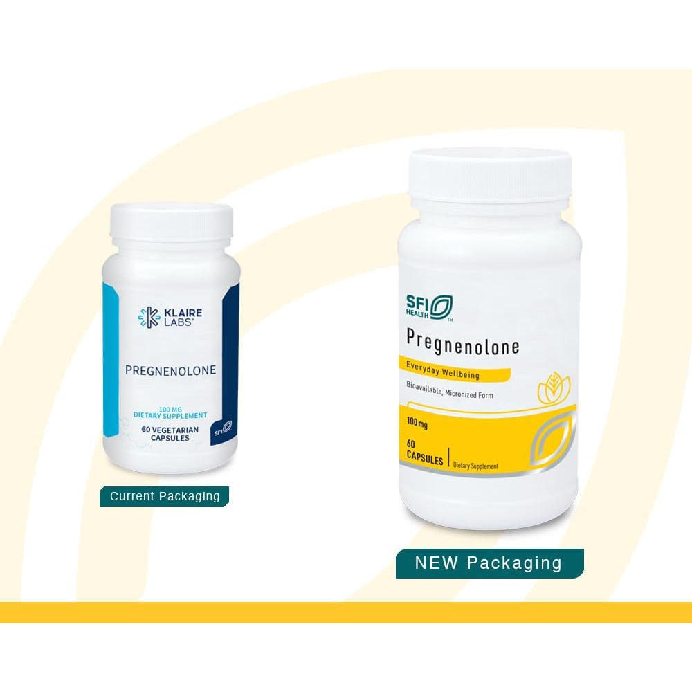 Klaire Labs SFI Health Pregnenolone - May Support Memory, Mood & Energy for Adults - 100Mg Derived from Wild Yam - Bioavailable & Micronized for Enhanced Absorption - Hypoallergenic (60 Capsules)