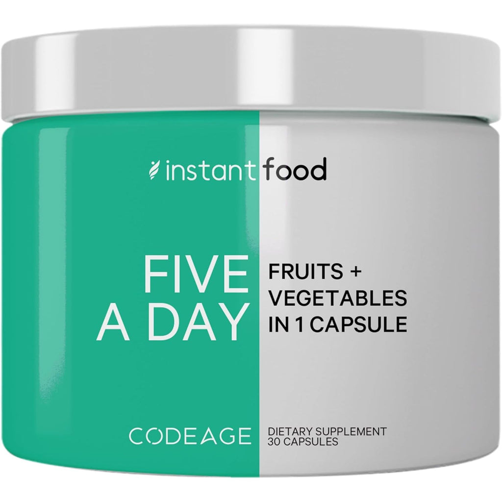 Codeage Instantfood Five a Day – Fruits & Vegetables Capsule Supplement – Whole Food Phytonutrients – 15 Fruits and Veggies Blend - Vegan, Non-Gmo – 30 Capsules