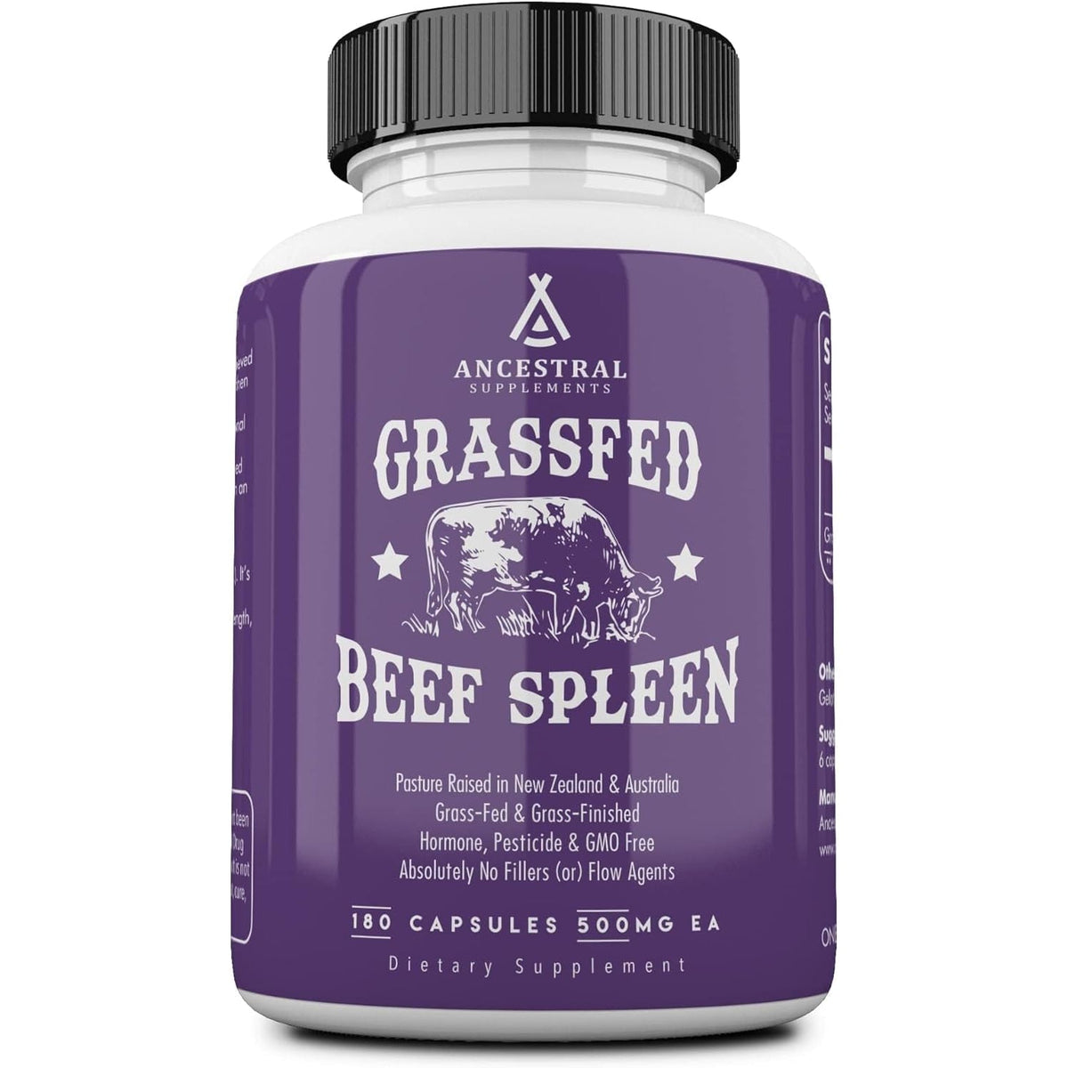 Ancestral Supplements Grass Fed Beef Spleen Supplement, 3000Mg Beef Organ Spleen Support Formula Promotes Digestive, Immune, Iron, Energy and Allergy Health, Non GMO, 180 Capsules