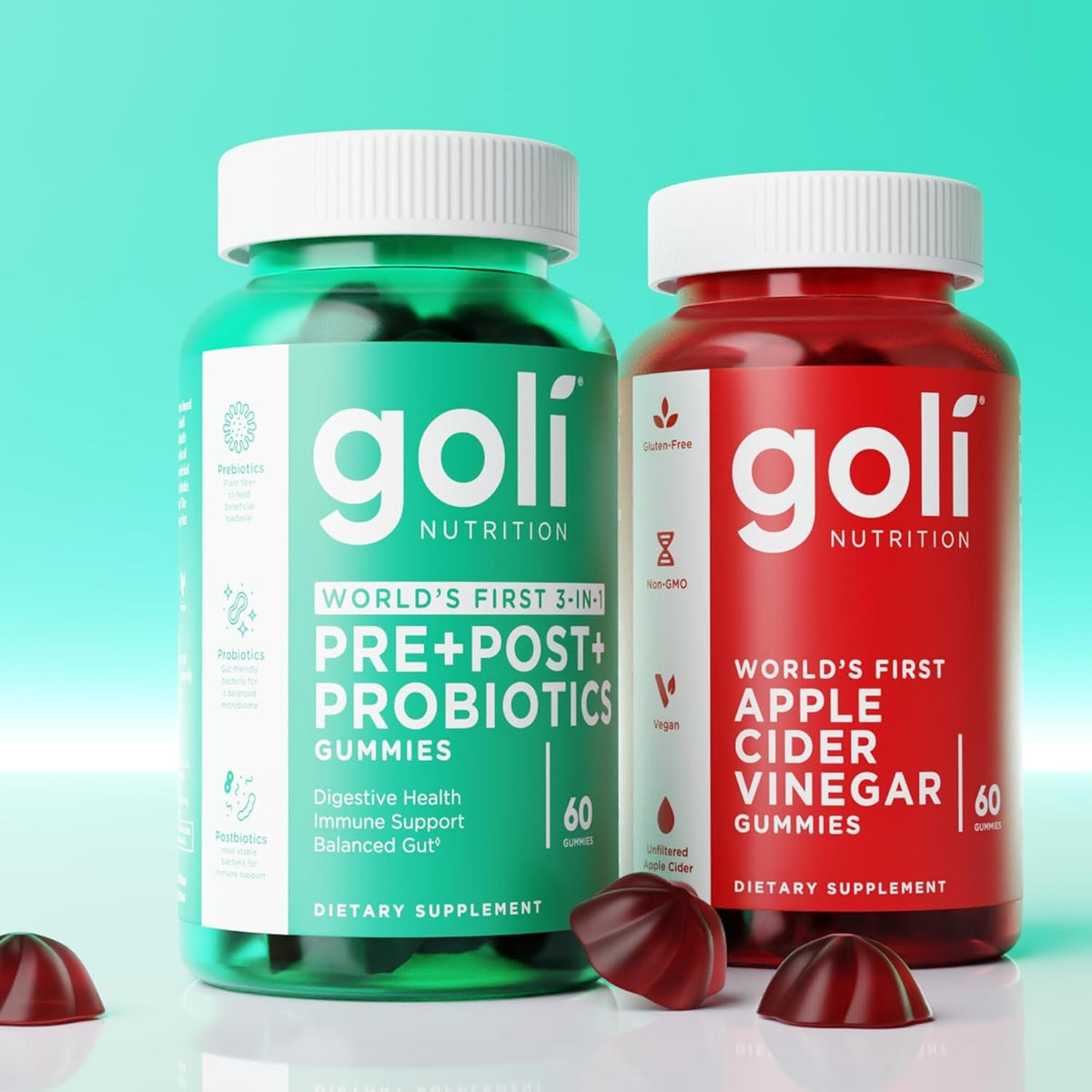 Goli Pre Pro Postbiotic Gummies - Worlds First 3-In-1 Formula with DE111 Probiotics, XOS Prebiotics, MCC1849 Postbiotics - Vegan, Non-Gmo, Gluten-Free