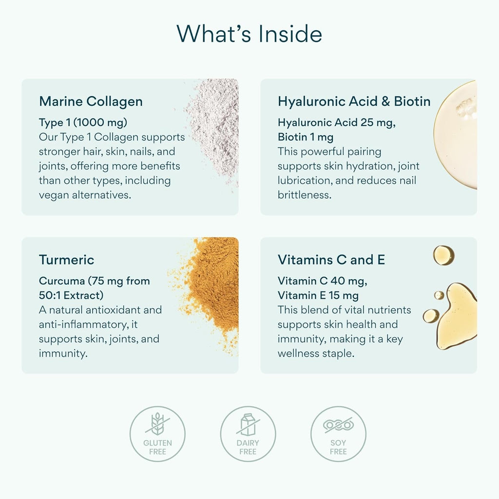 Bettervits Collagen Peptides Complex with Hyaluronic Acid & Turmeric | Hydrolyzed Marine Collagen Supplements for Women & Men | Collagen with Vitamin C for Skin, Hair, Nails & Joints – 60 Capsules