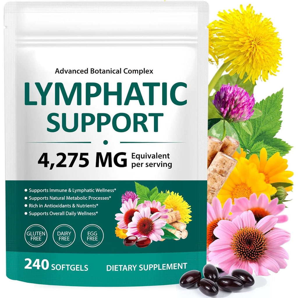 Lymphatic Drainage Supplements, 240 Softfels, 21-In-1 Natural Herbal Blends with Echinacea, Dandelion, Burdock Root for Lymph System, Immune Support, Cleanse, Less Swelling/Bloating