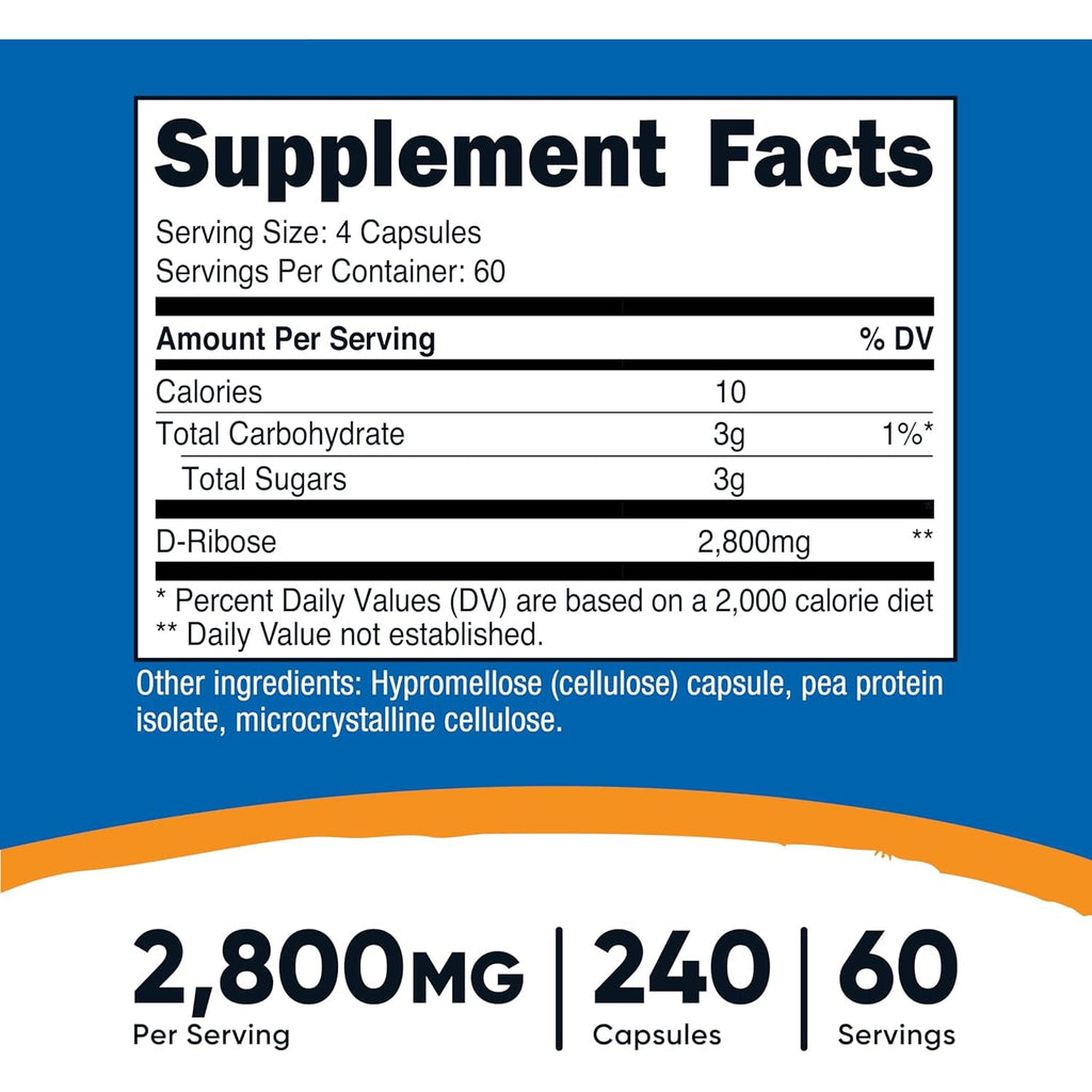 Nutricost D-Ribose 700Mg (2800Mg per Serving), 240 Capsules - Vegetarian Friendly, Non-Gmo, Gluten Free