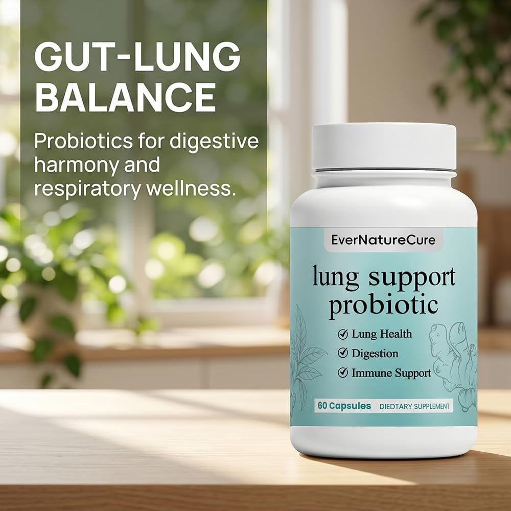 Evernaturecure Lung Support Probiotics, Ever Nature Cure Respiratory & Immune Support Supplement, with Vasaka Leaf & Turmeric Root Extract, 60 Capsules