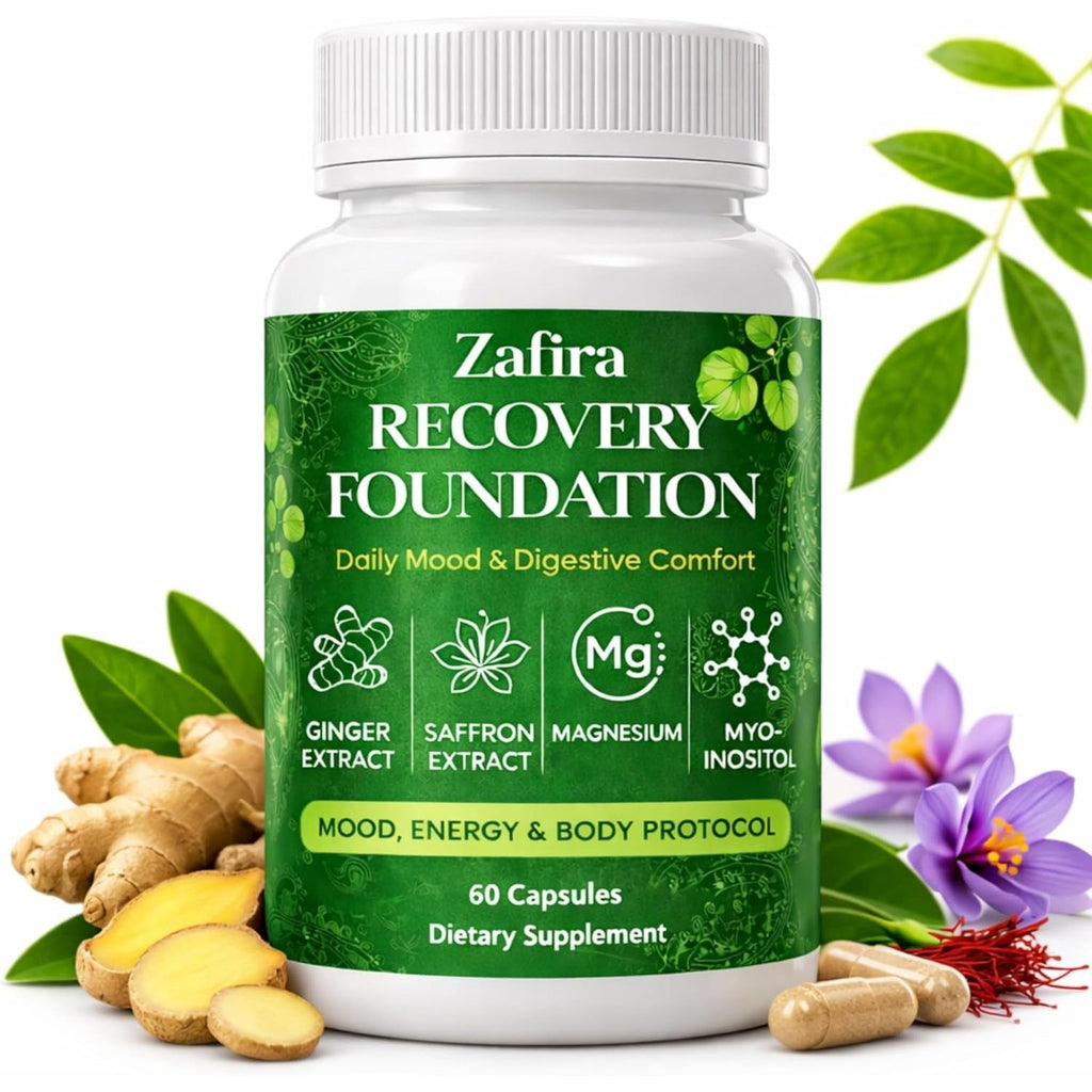 Zafira Recovery Foundation Capsules – Mental Clarity, Hair & Mood Support, Natural Herbal Formula with Saffron Extract, Ginger Extract, L-Theanine, Myo-Inositol, Non-Gmo, 60 Capsules