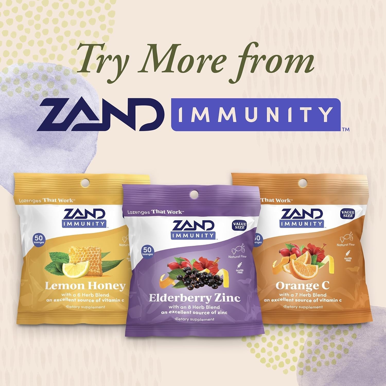 ZAND Immunity Elderberry Zinc Throat Lozenges 2-Pack - Good-For-You Dry Mouth Lozenges, Immune Support Supplement with Elderberry, Zinc 5Mg - Soothe a Dry Throat, Natural Flavor, Gluten Free, 50Ct Ea