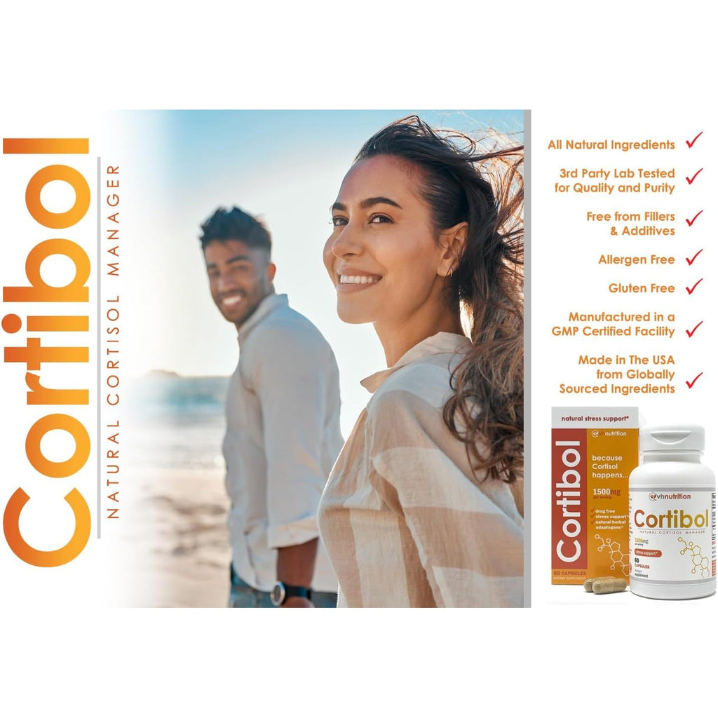 VH Nutrition CORTIBOL | Cortisol Manager* Supplement | Maximum Strength Adrenal Support* for Men and Women | Rhodiola, Cordyceps, and Eleuthero | 60 Capsules