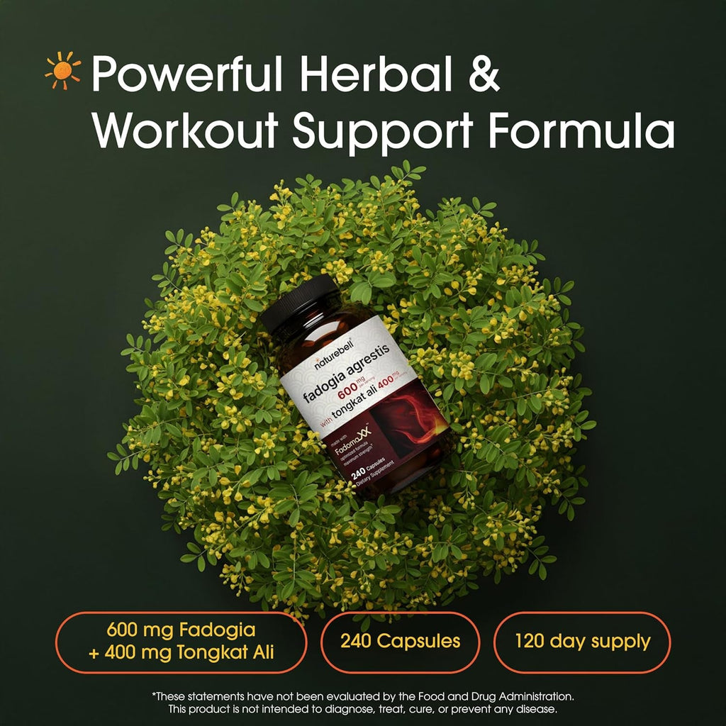 Naturebell Fadogia Agrestis 600Mg & Tongkat Ali 400Mg - 240 Capsules (4-Month Supply) - High-Potency Supplement for Energy, Vitality & Workout Support - Non-Gmo, Gluten-Free - 3Rd Party Tested