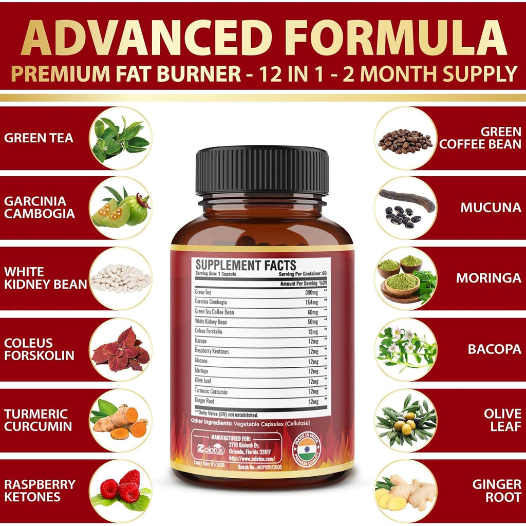Premium Weight Loss Pills for Women, the Best Fat Burners for Women and Men, Energy Pills, High Potency with Green Tea Extract 98%, 2 Months Supply
