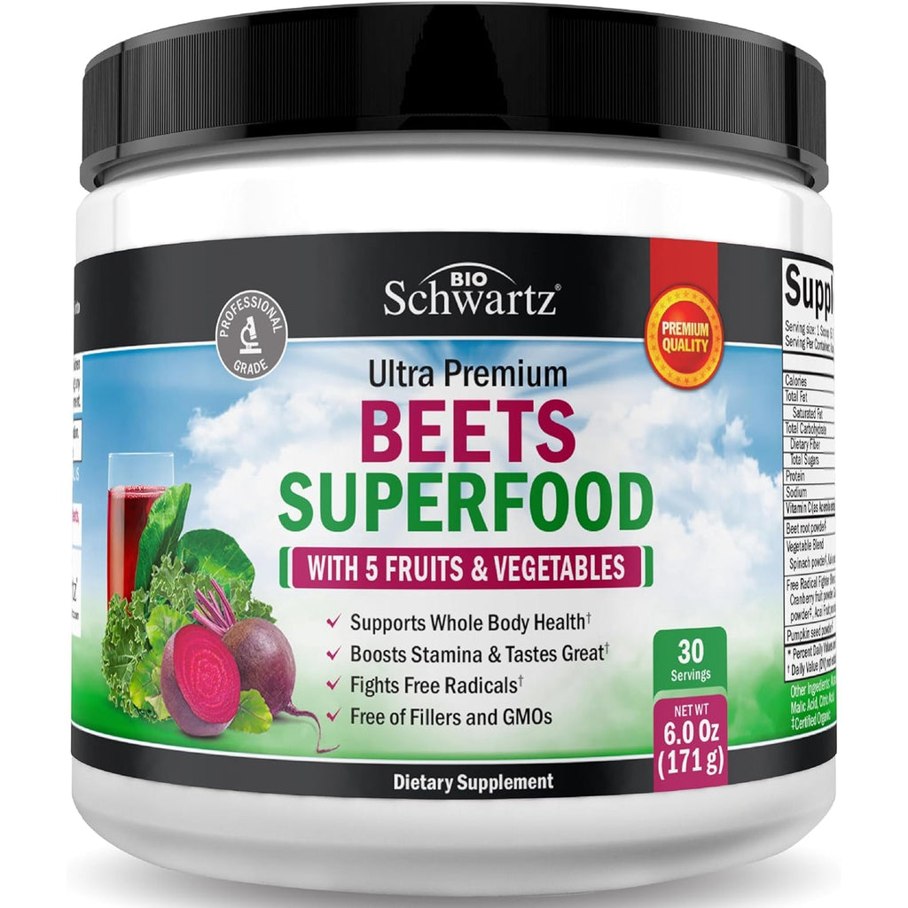 Beet Root Powder - Beets Superfood Supplement with Vitamin C plus Organic Antioxidant Rich Red Fruits and Vegetables - Boosts Stamina and Natural Energy Levels - 30 Servings - Packaging May Vary