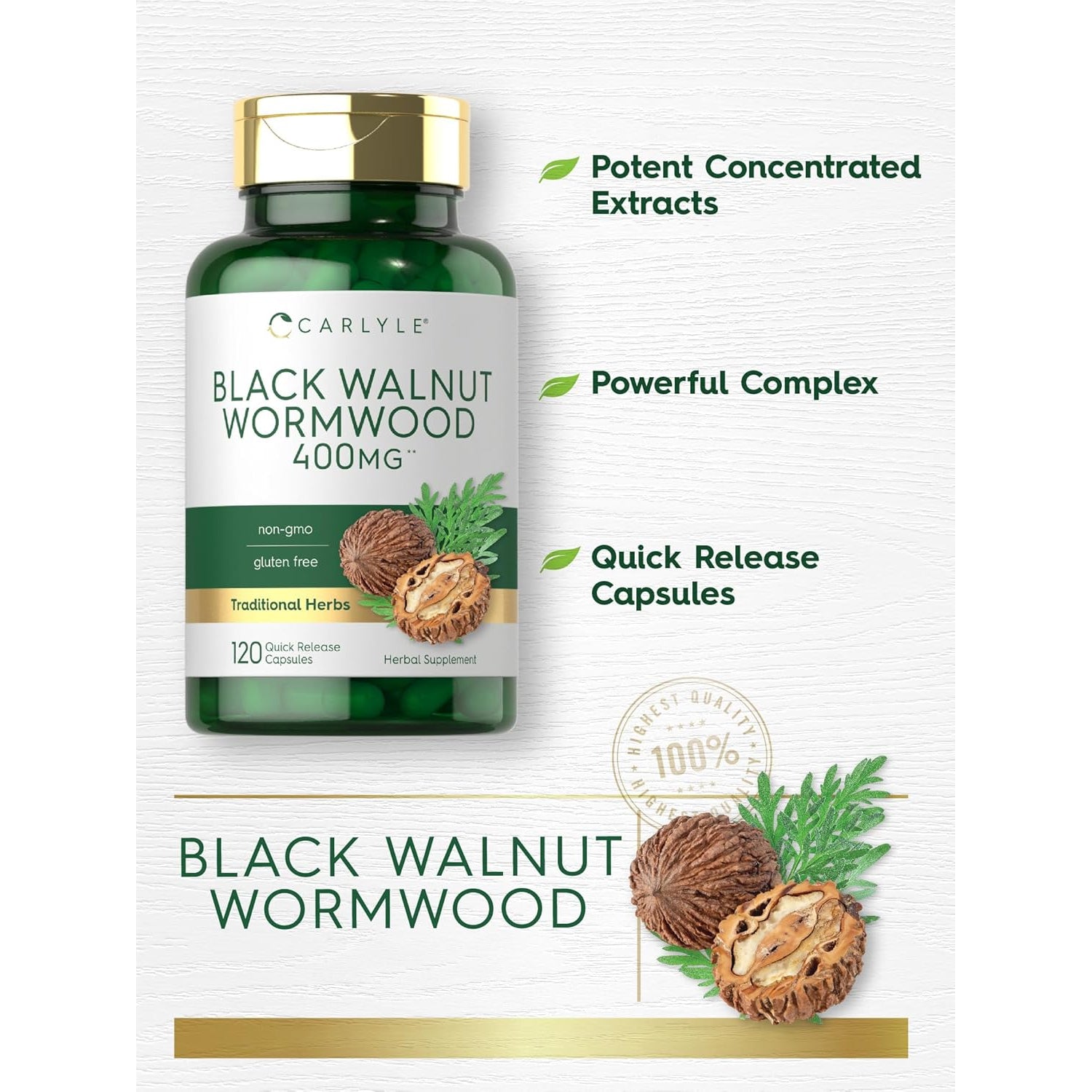 Carlyle Wormwood Black Walnut | 120 Capsules | Herbal Complex | Non-Gmo, Gluten Free