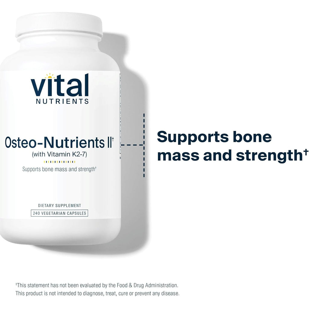 Vital Nutrients Osteo-Nutrients II - Vitamin K2 + D3, Calcium, Boron, and Magnesium for Bone Strength* - Healthy Heart Support - Vegetarian Supplement - Gluten, Dairy, Soy Free - 240 Capsules