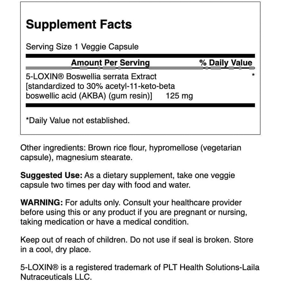 Swanson Boswellia Serrata Extract - Herbal Supplement for Joint Support - Aids Mobility & Flexibility* - Contains 5-LOXIN Standardized Boswellia - Non-Gmo - 60 Veggie Caps